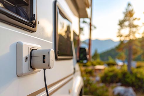 Stromversorgung für das Wohnmobil und auch das Elektromobil auf dem Campingplatz